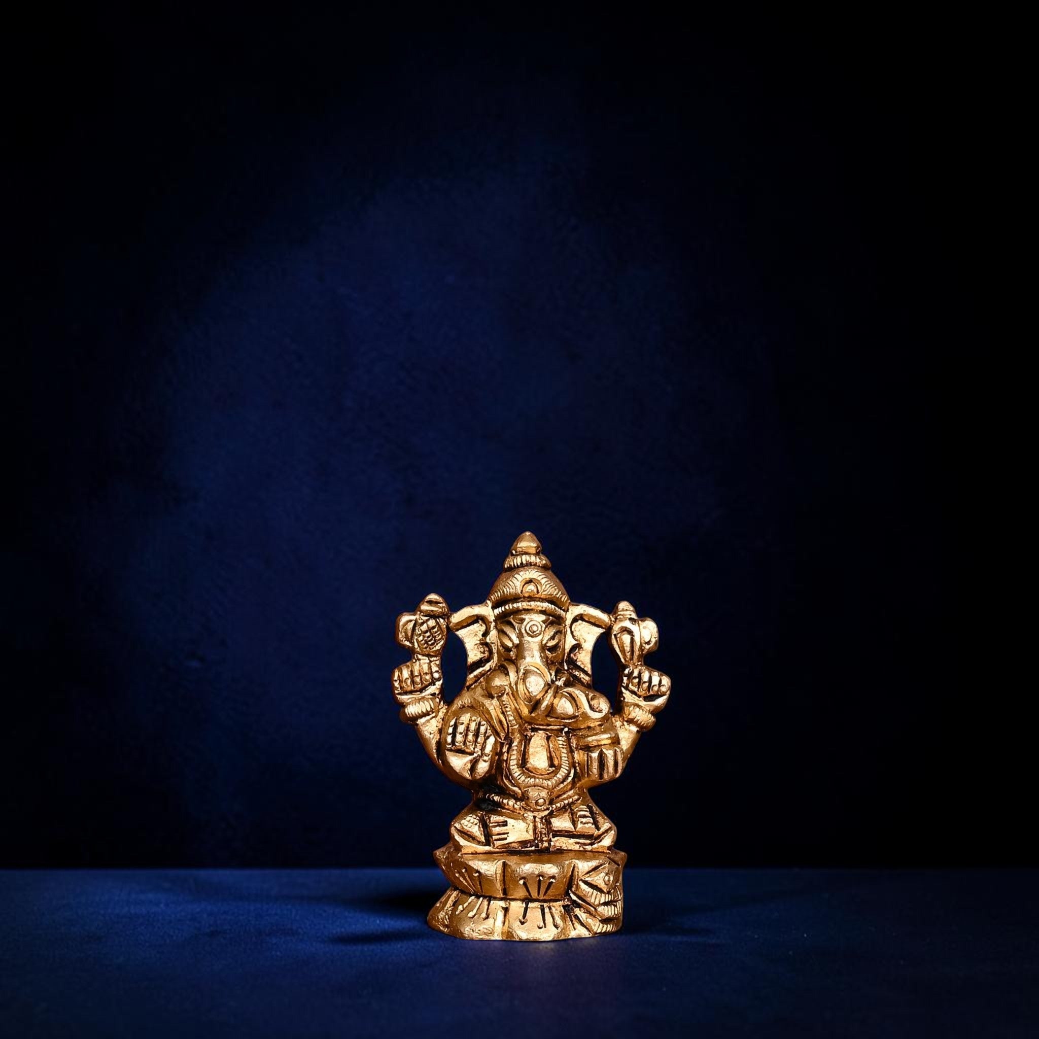 Handcrafted Brass Blessing Sitting Ganesha Idol (2.2 Inch) | RoyalStuffs
