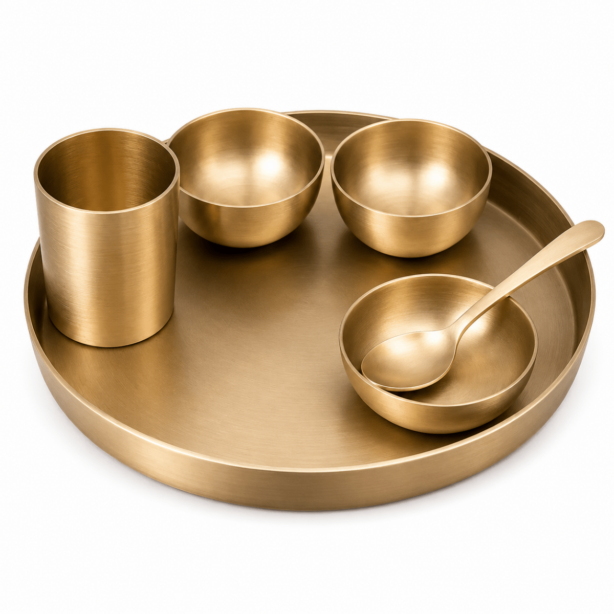 10.5 Inch Pure Kansa Thali Set – 5 Piece | Matt Finish - Royalstuffs.com