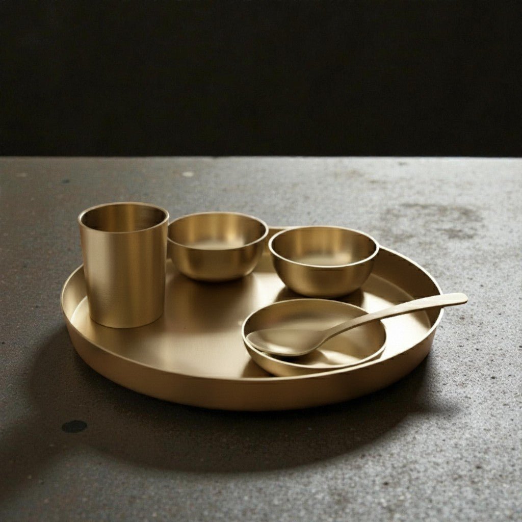 10.5 Inch Pure Kansa Thali Set – 5 Piece | Matt Finish - Royalstuffs.com