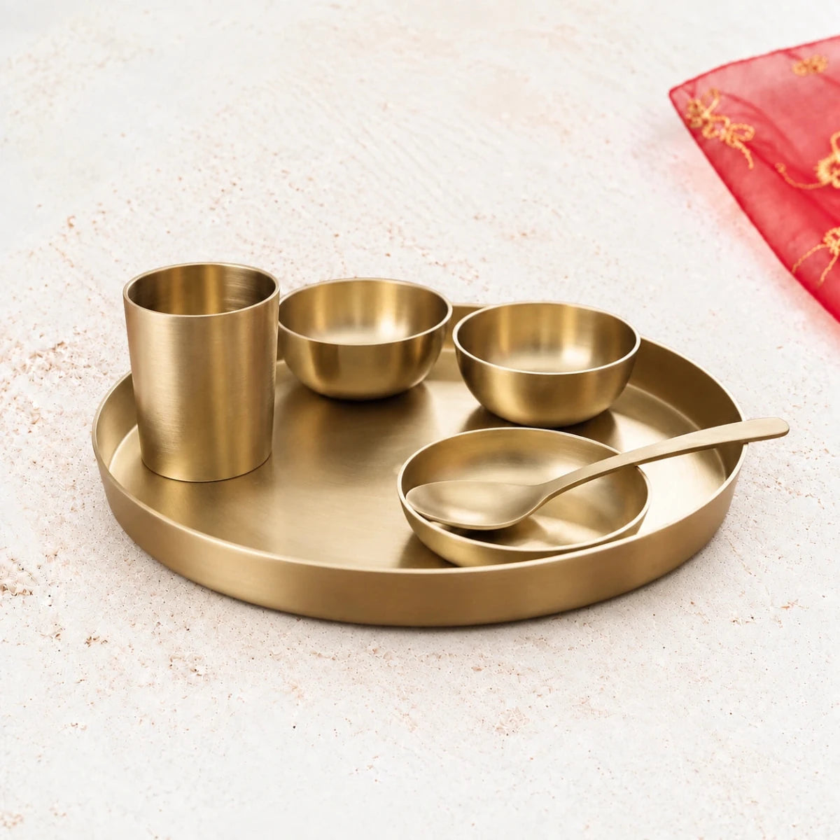 10.5 Inch Pure Kansa Thali Set – 6 Piece | Matt Finish - Royalstuffs.com