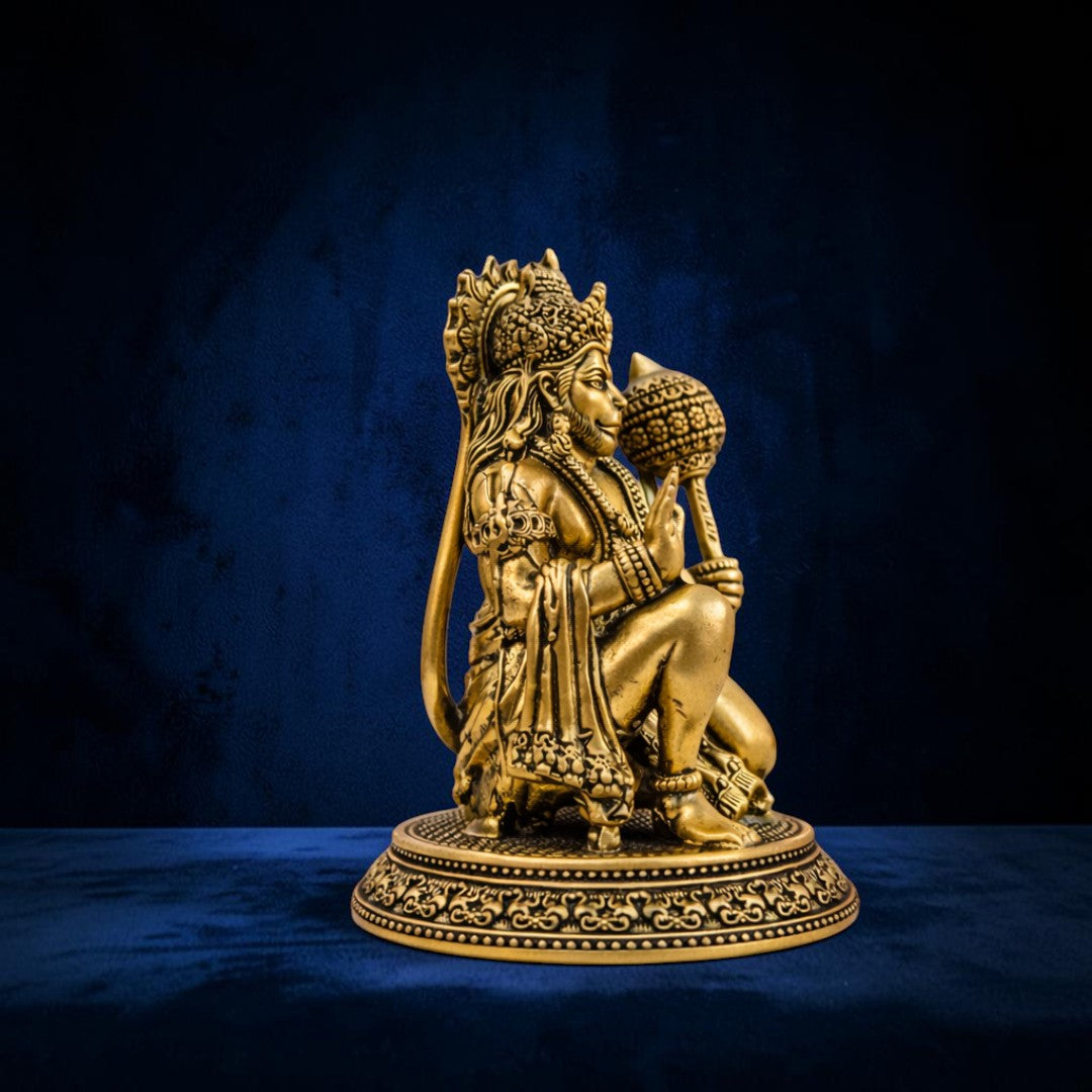 Handcrafted Brass Sitting Blessing Hanuman Idol with Base (4 Inch) | RoyalStuffs