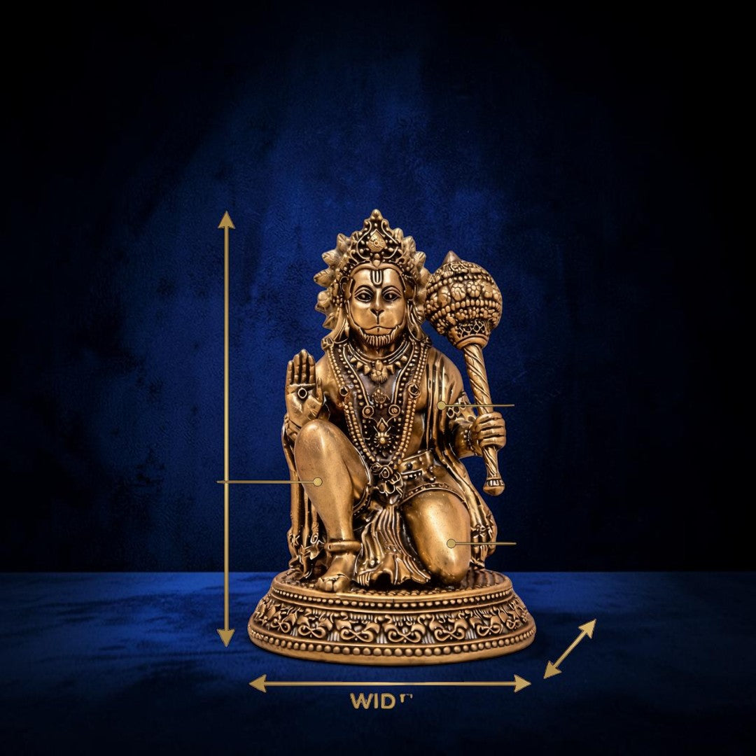 Handcrafted Brass Sitting Blessing Hanuman Idol with Base (4 Inch) | RoyalStuffs