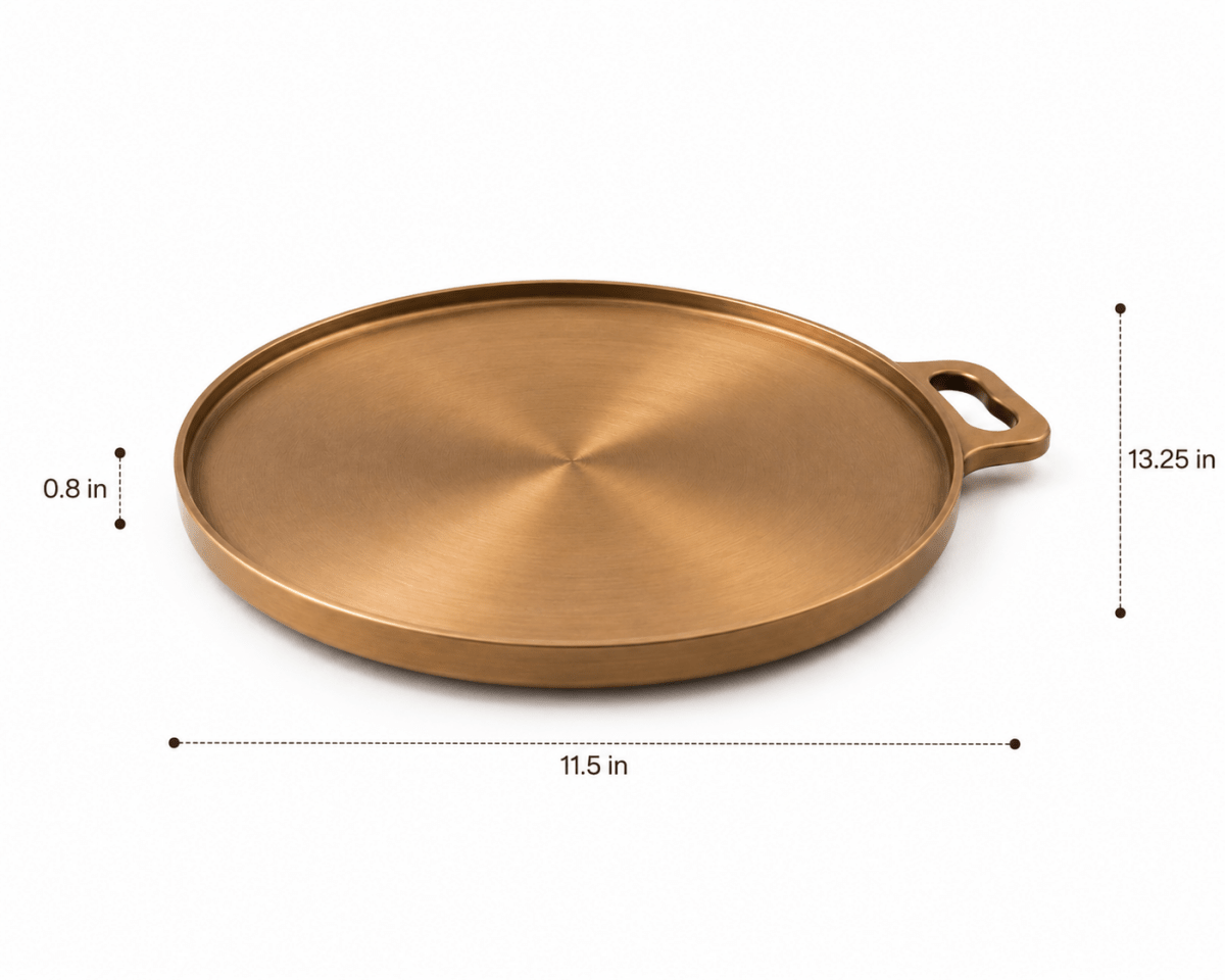 11.5' Bronze Dosa Tawa - Seasoned, Flat Bottom, Ready to Use - Royalstuffs.com