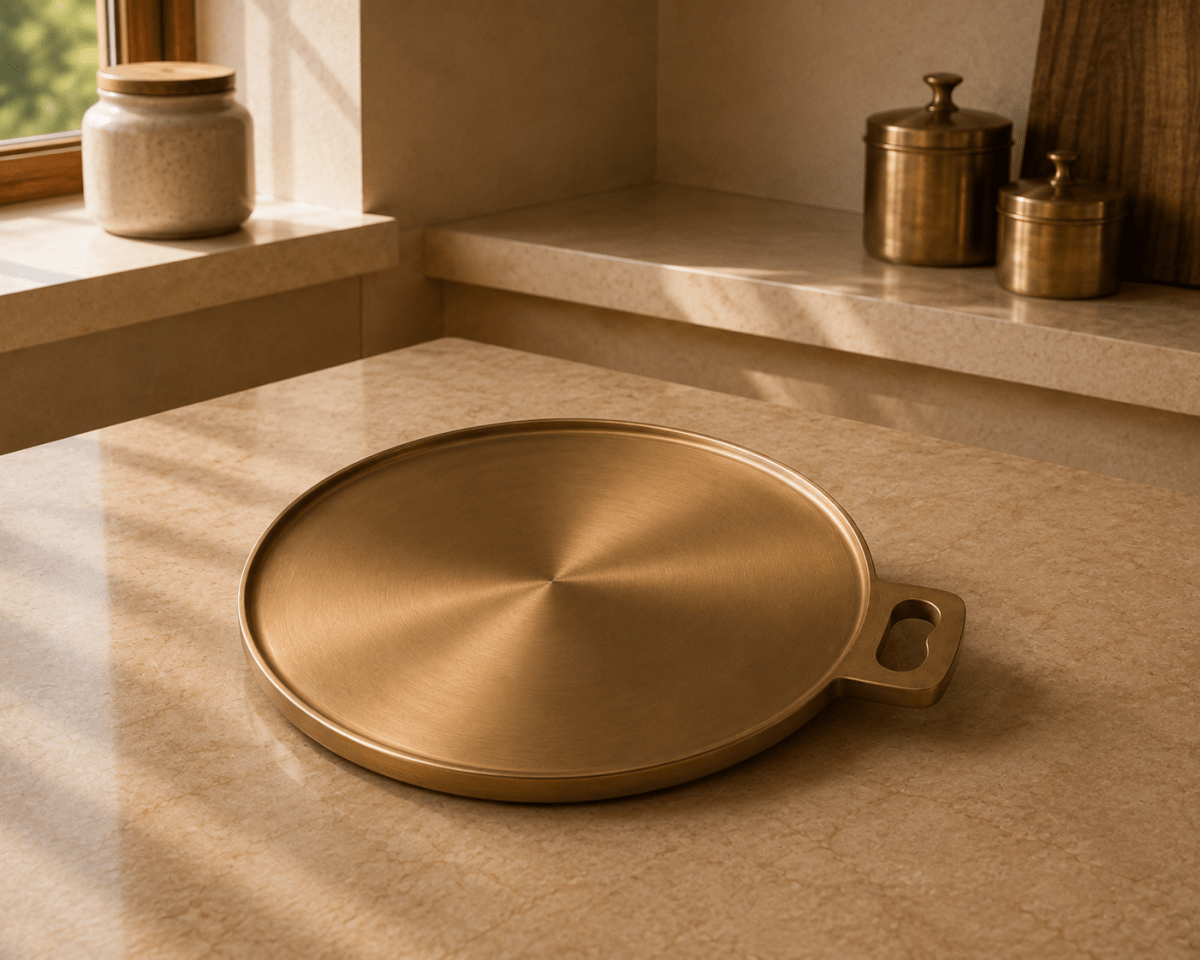 11.5' Bronze Dosa Tawa - Seasoned, Flat Bottom, Ready to Use - Royalstuffs.com