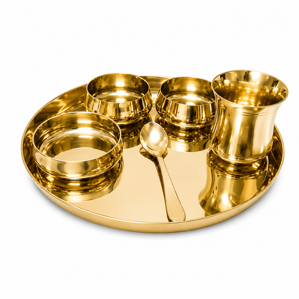 11.5-Inch Pure Kansa Thali Set - Curve Shine - Royalstuffs.com
