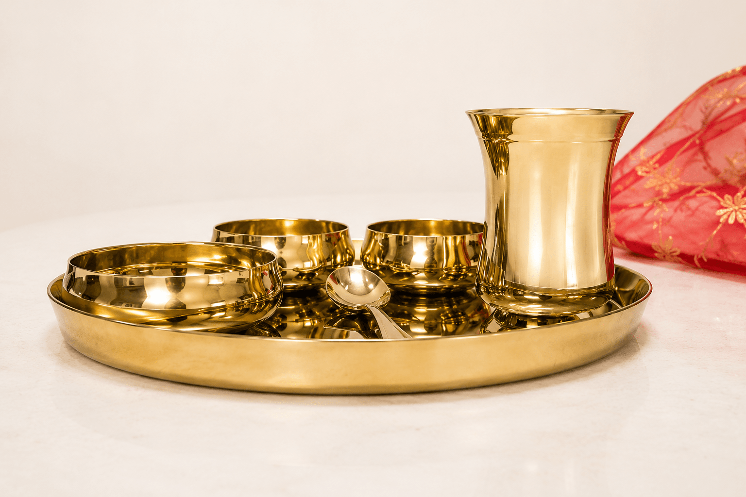 11.5-Inch Pure Kansa Thali Set - Curve Shine - Royalstuffs.com