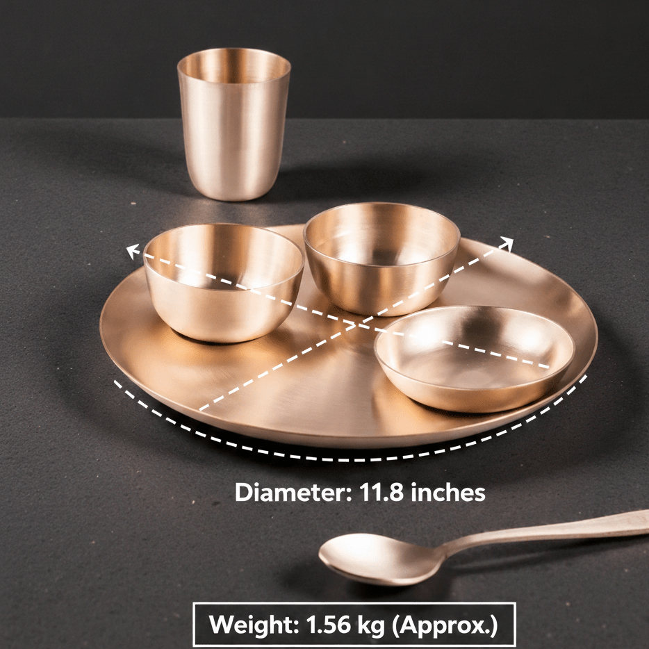 11.8 Inch Pure Kansa Bhojan Set – 6 Piece | Matt Finish - Royalstuffs.com