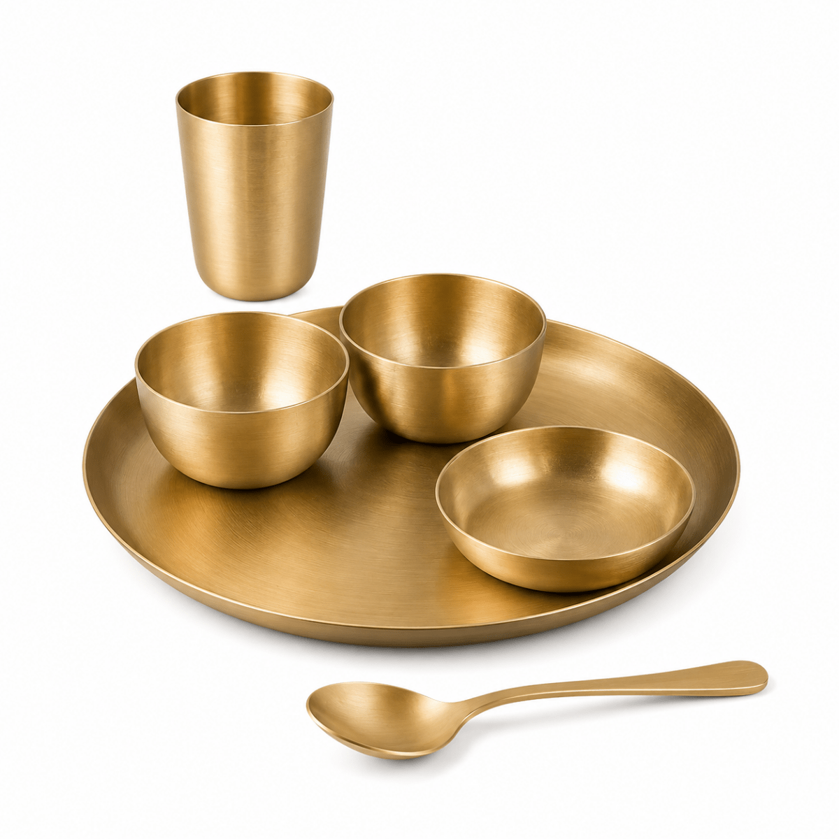 11.8 Inch Pure Kansa Bhojan Set – 6 Piece | Matt Finish - Royalstuffs.com