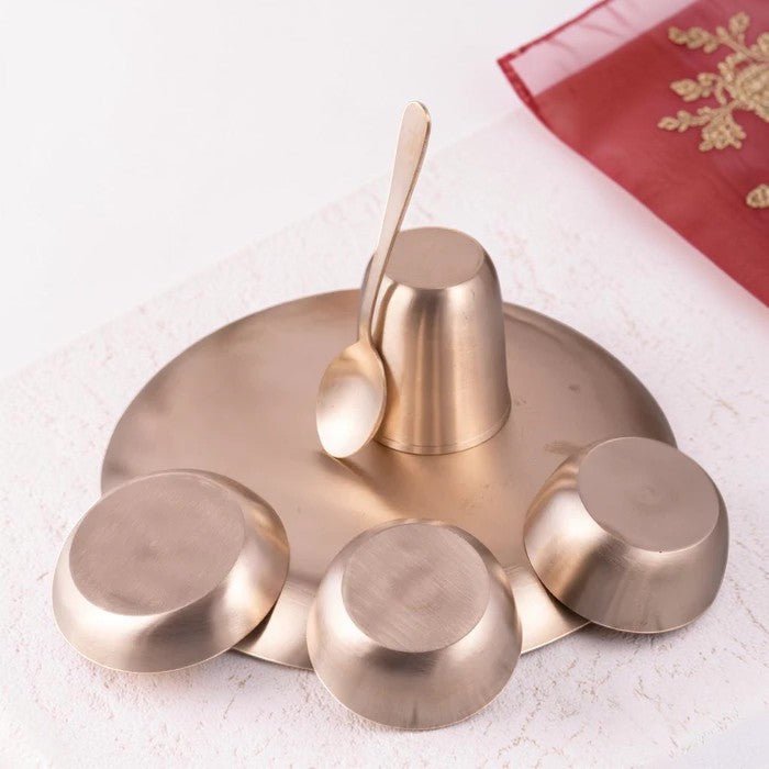 11.8 Inch Pure Kansa Bhojan Set – 6 Piece | Matt Finish - Royalstuffs.com