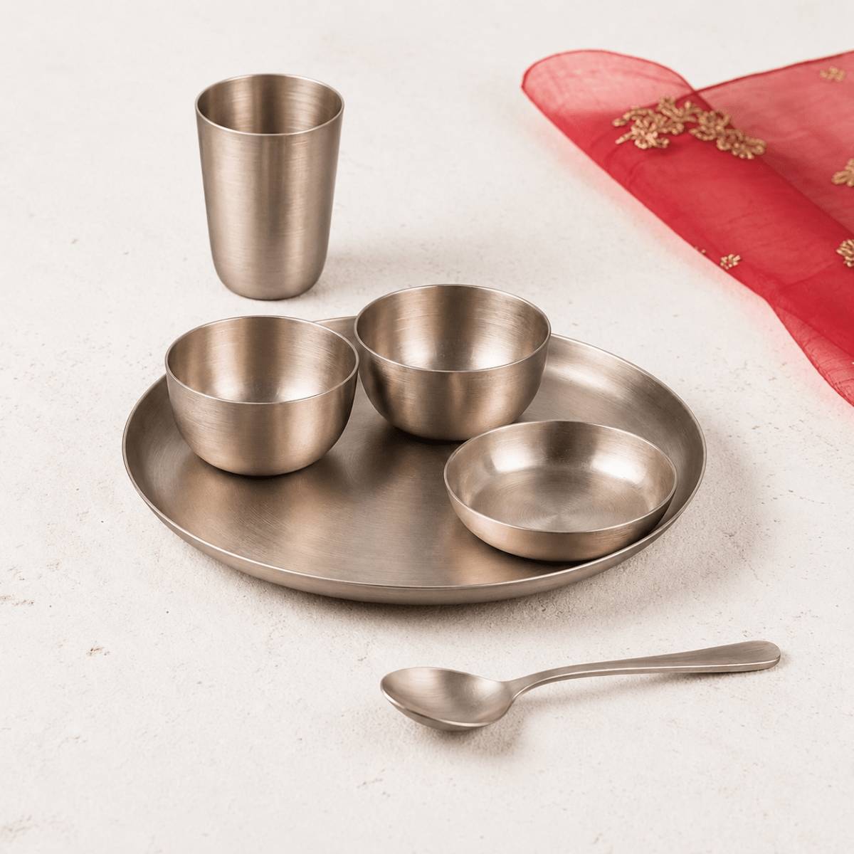 11.8 Inch Pure Kansa Bhojan Set – 6 Piece | Matt Finish - Royalstuffs.com