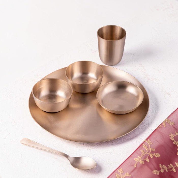 11.8 Inch Pure Kansa Bhojan Set – 6 Piece | Matt Finish - Royalstuffs.com