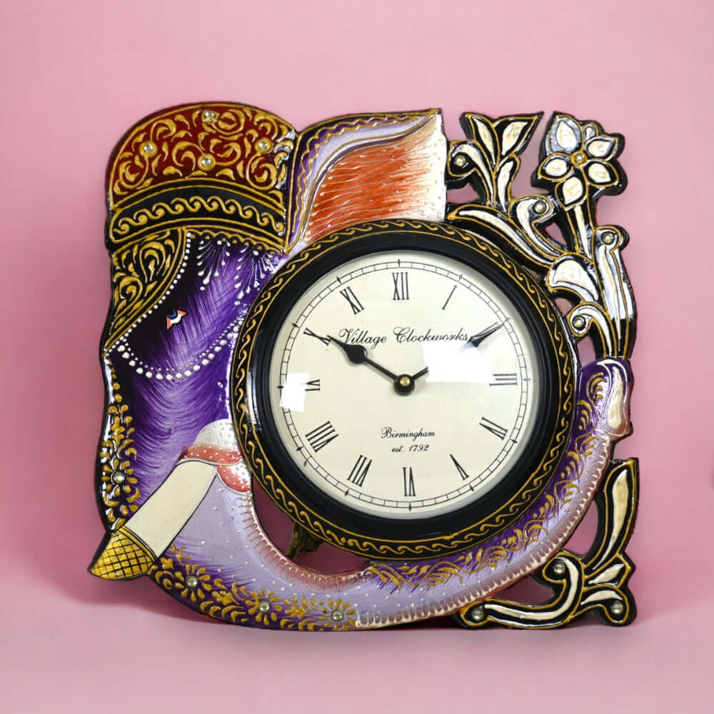 12 Inch Analogue Elephant Head Wooden Wall Clock with Glass for Home/Living Room/Bedroom/Kitchen/Office (Multicolor) - Royalstuffs.com