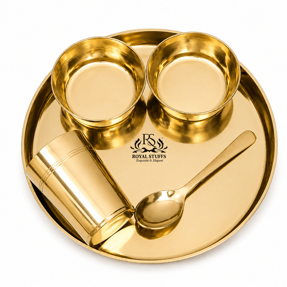 12 Inch Pure Kansa Dinner Set – 6 Piece | Embossed Shine Finish - Royalstuffs.com