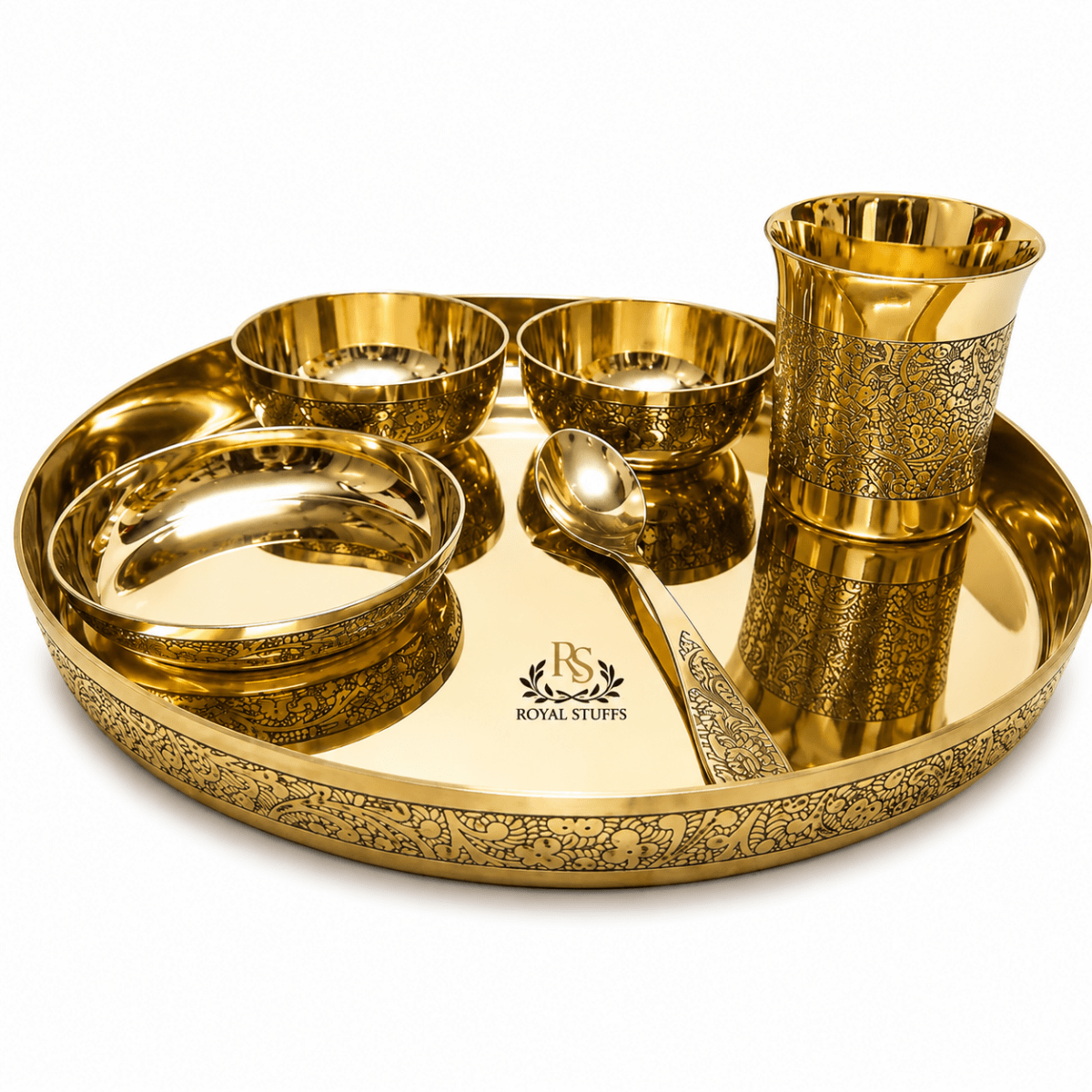 12 Inch Pure Kansa Dinner Set – 6 Piece | Embossed Shine Finish - Royalstuffs.com