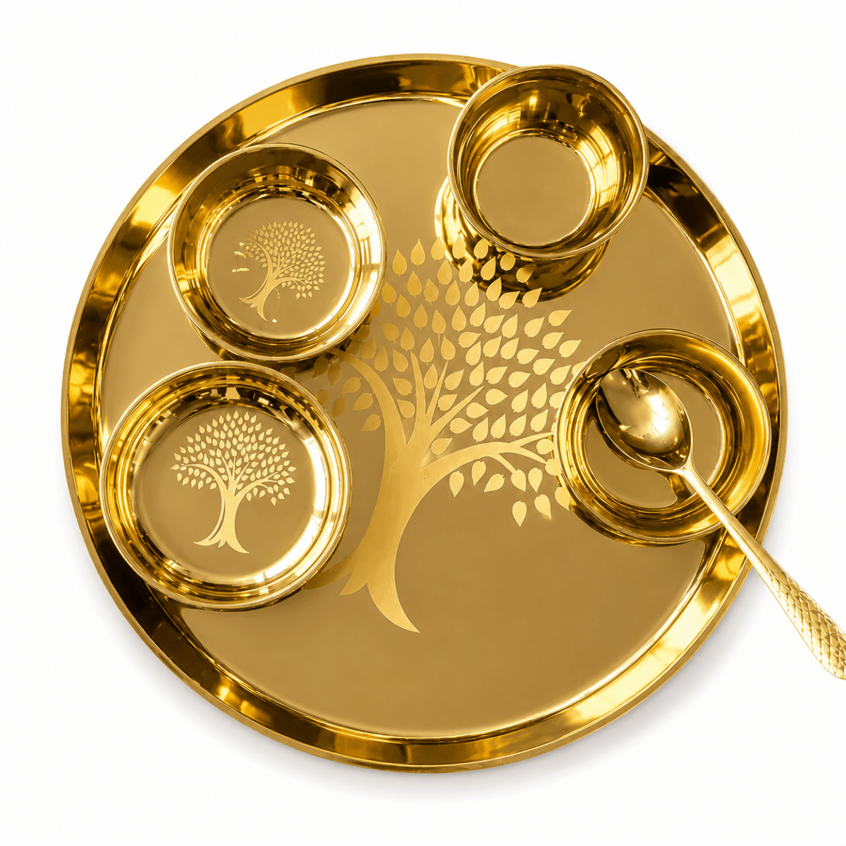 12-Inch Pure Kansa Thali Set - Shine - Royalstuffs.com