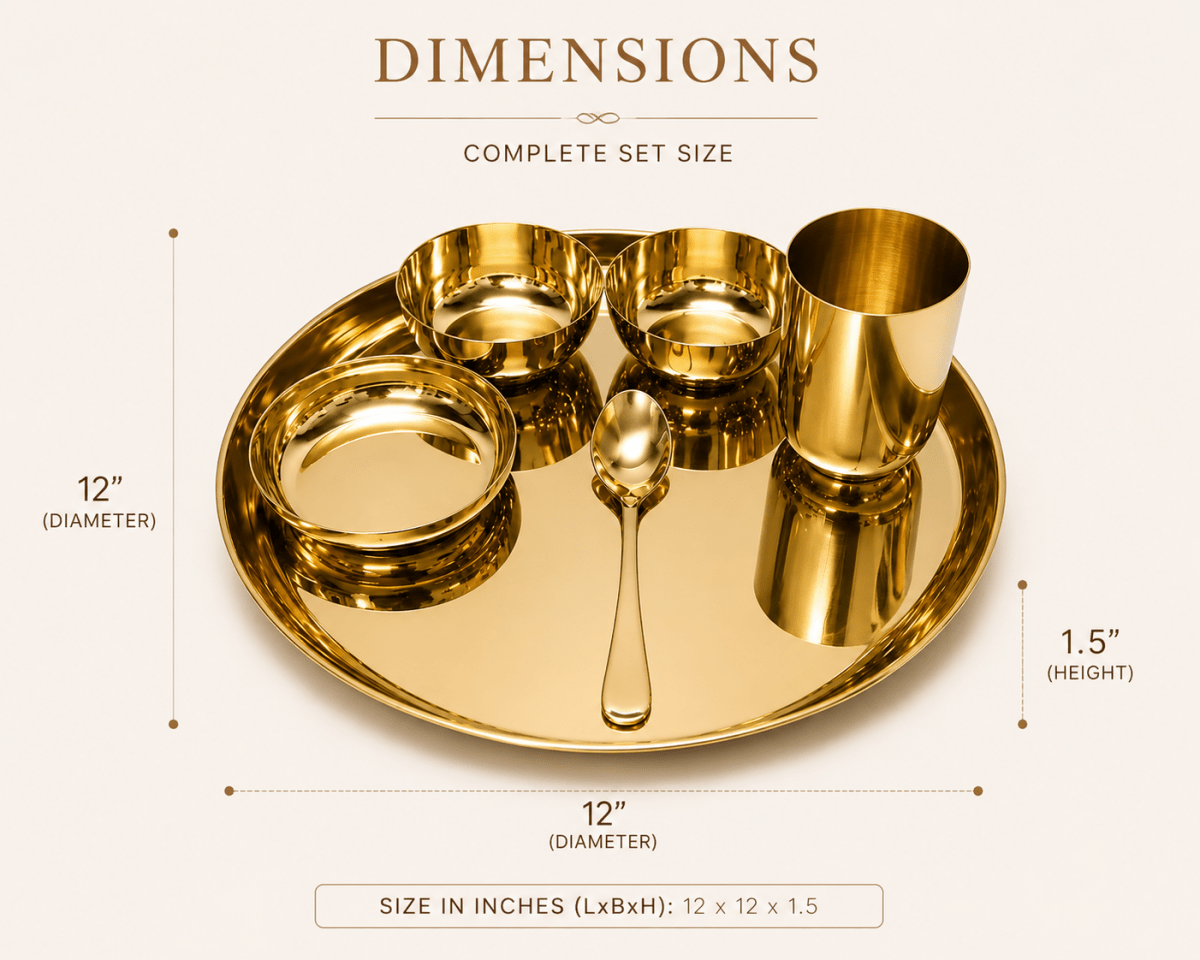 12-Inch Pure Kansa Thali Set - Shine - Royalstuffs.com