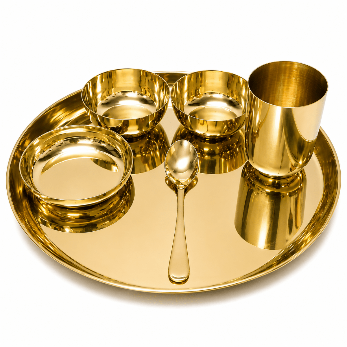 12-Inch Pure Kansa Thali Set - Shine - Royalstuffs.com