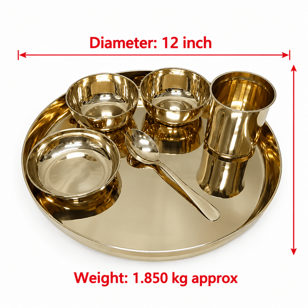 12inch-Inch Kansa Thali Set - Shine - Royalstuffs.com