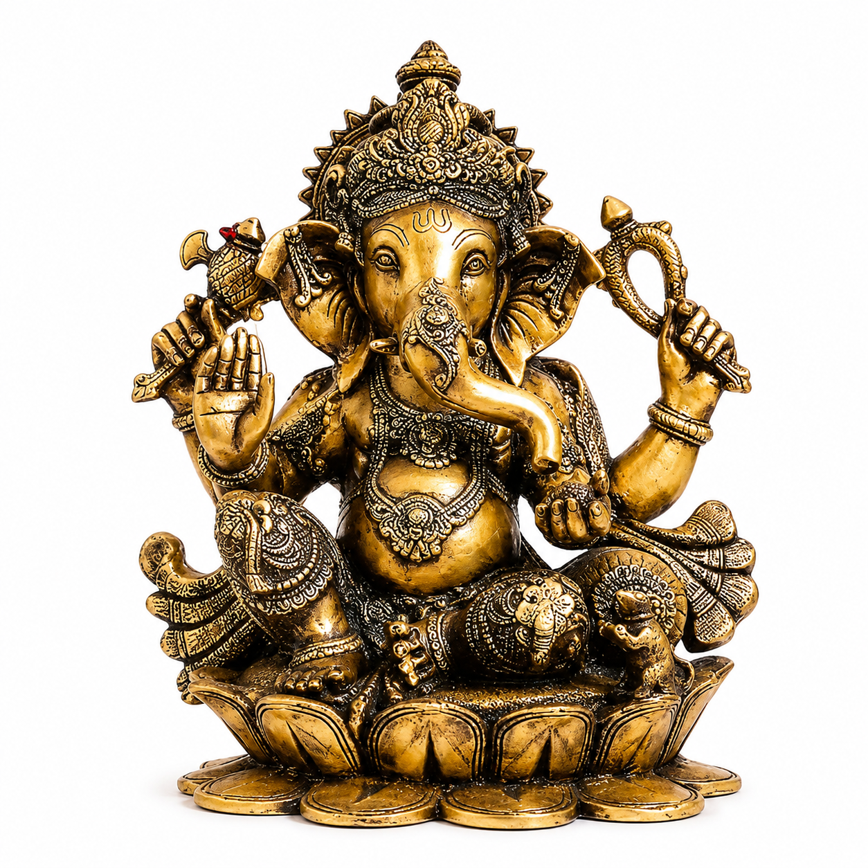 Brass Statue 22" Large Size Lord Ganesha Seated in Easy Posture on Lotus,Weight:28 Kg.