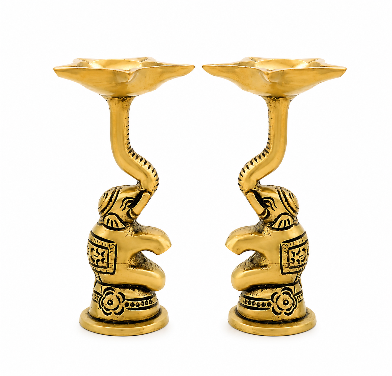Pair of Elephant Design Handmade Ethnic Diya Oil Wick