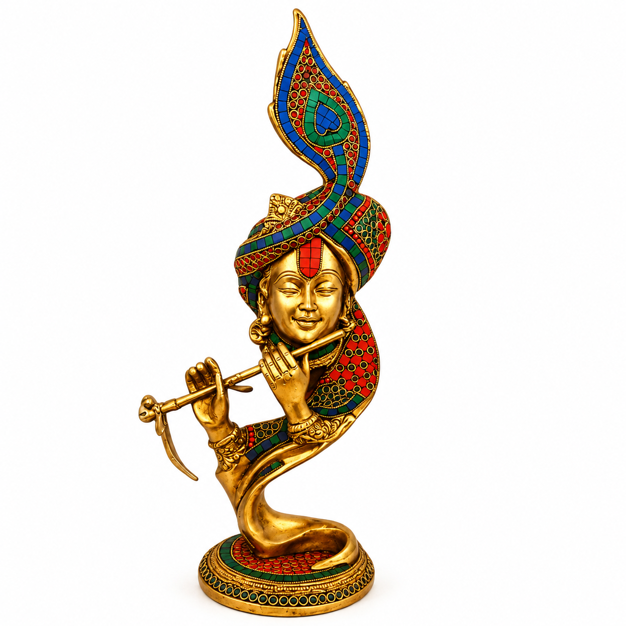 Krishna Bhagwan Brass Idol Bansuri Playing Murti Morpankh Home Mandir Decor 35 Cm