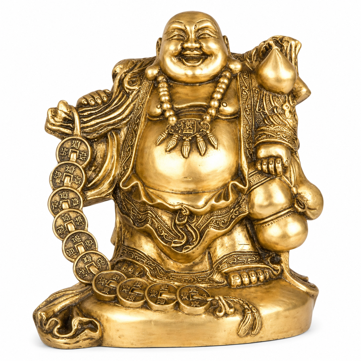Laughing Buddha Buddha of Wealth and Money Feng Shui Brass Metal Statue 26 cm, Inches 8.1 Kg