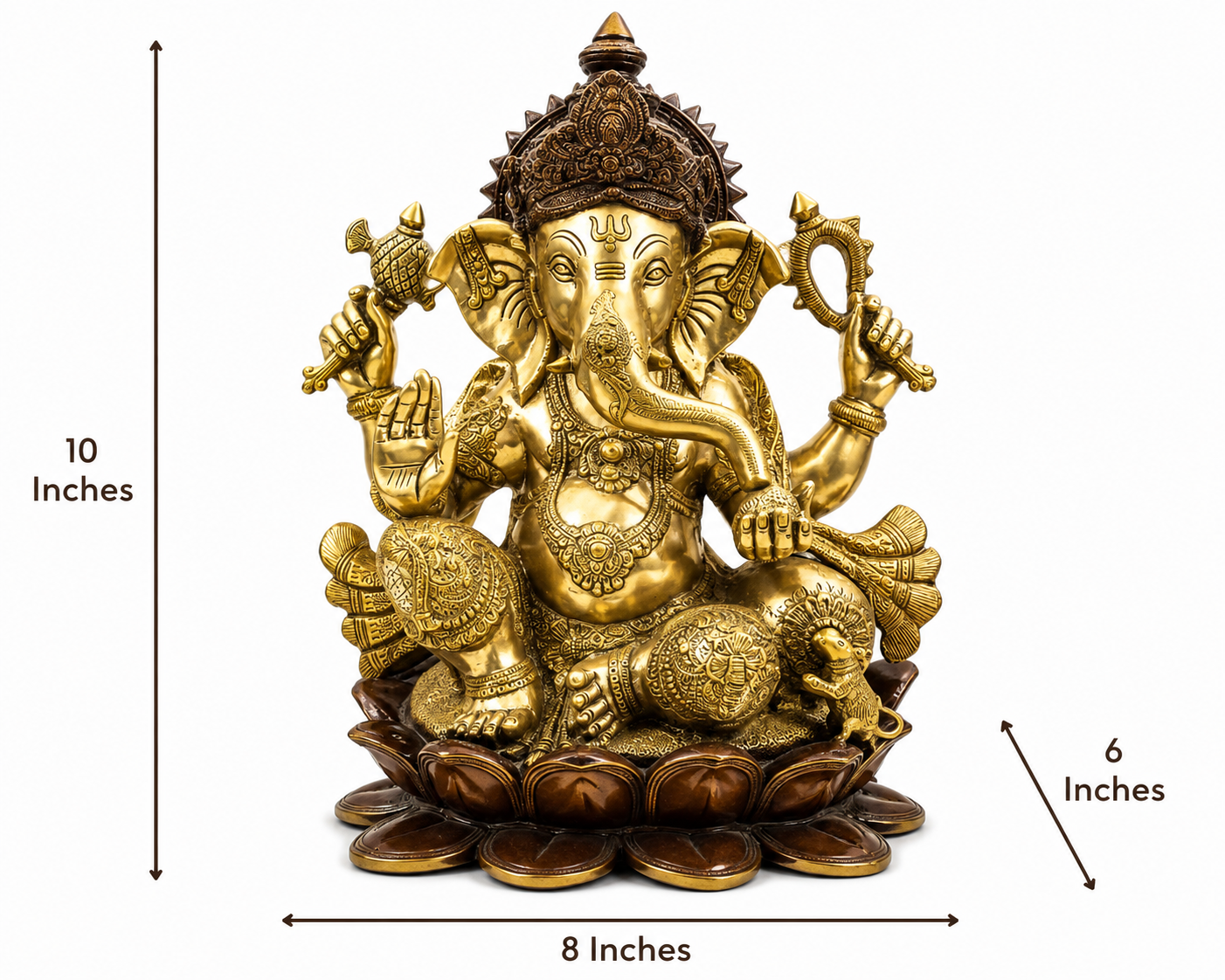 Large Brass Lord Ganesha Seated on Lotus Handmade in India - Exotic Triple Chola