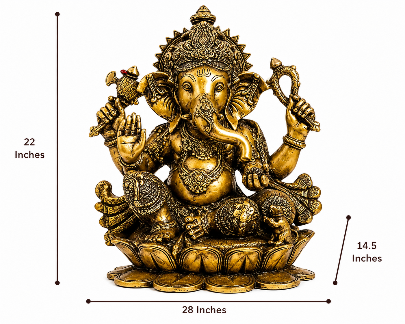 Brass Statue 22" Large Size Lord Ganesha Seated in Easy Posture on Lotus,Weight:28 Kg.