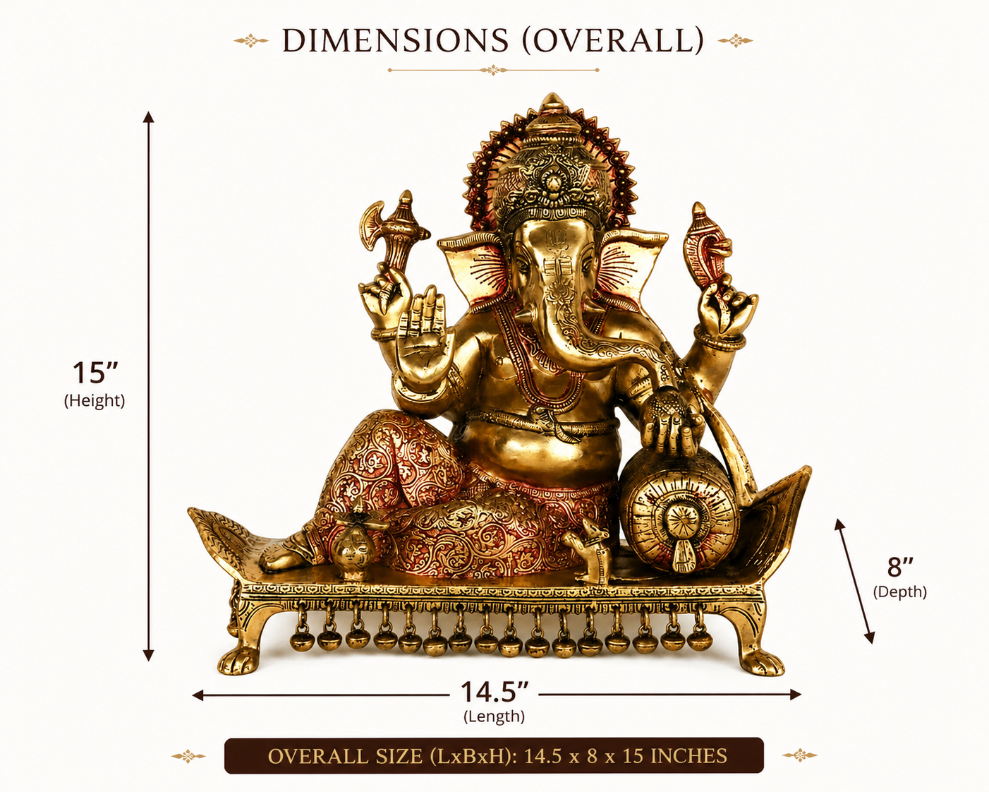 Lord Ganesha Seated on Chowki Figurine Exotic India Finish Height:15",Weiht:14.5 Kg.