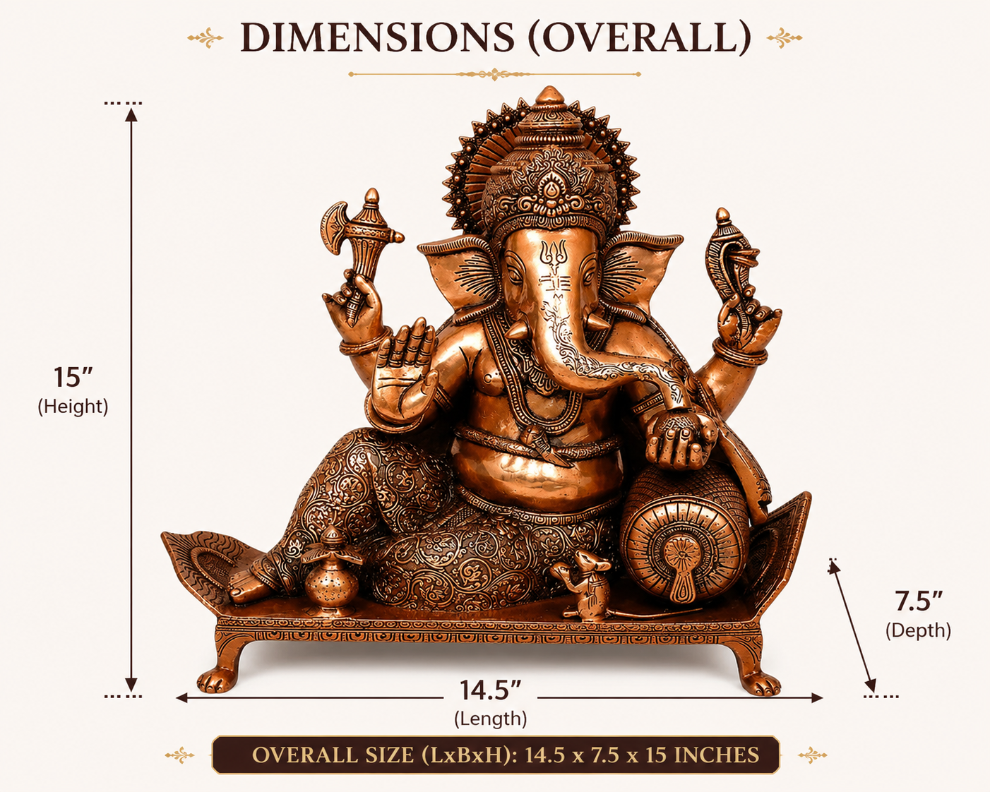Bhagwan Ganesh Seated On Chowki with Ghungroos Height:15",Weight:14.5 Kg.