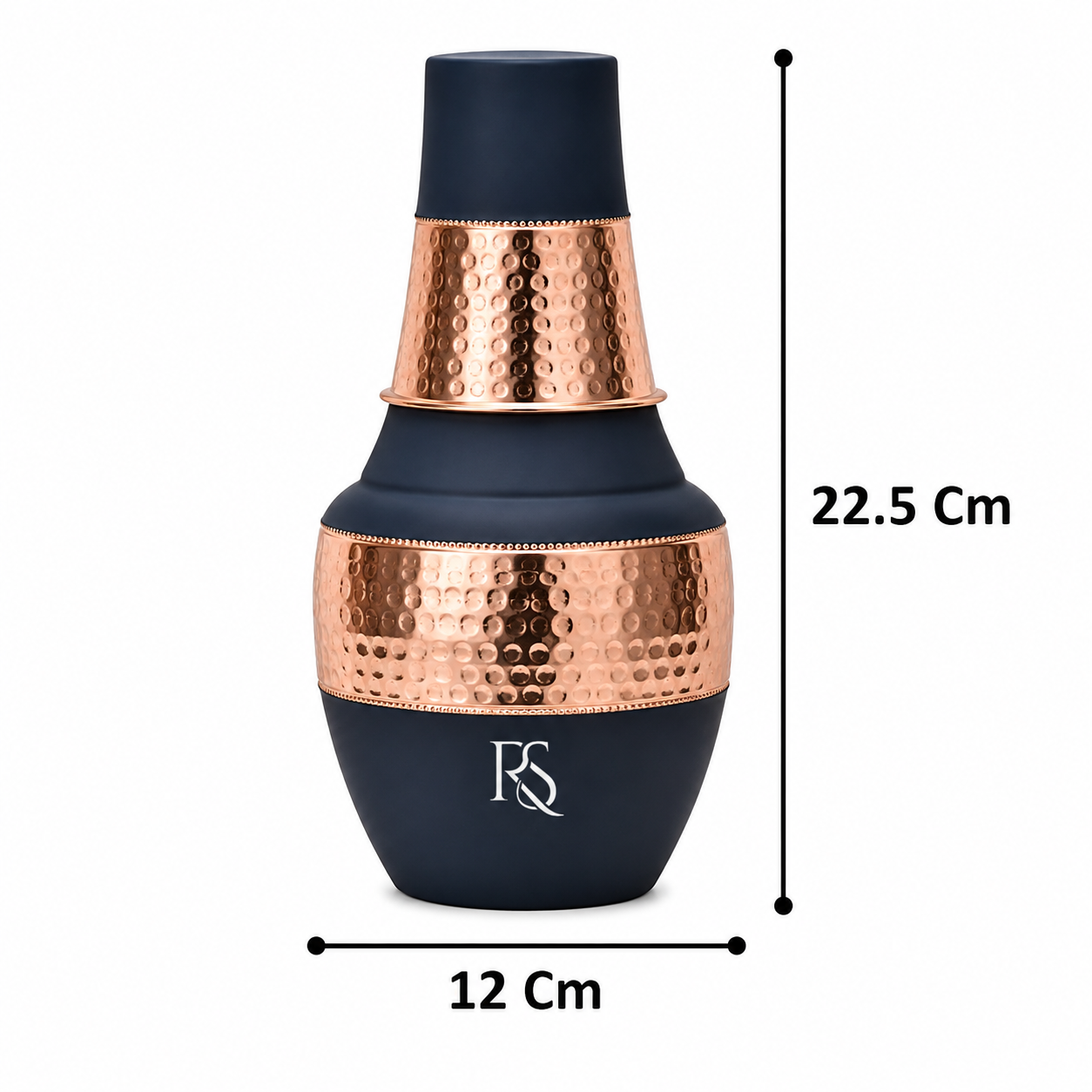 ROYALSTUFFS Pure Copper Drinking Water Bottle Container with 4 Glass| Copper Bedroom Water Carafe- 1250 ml (Pack of 5)