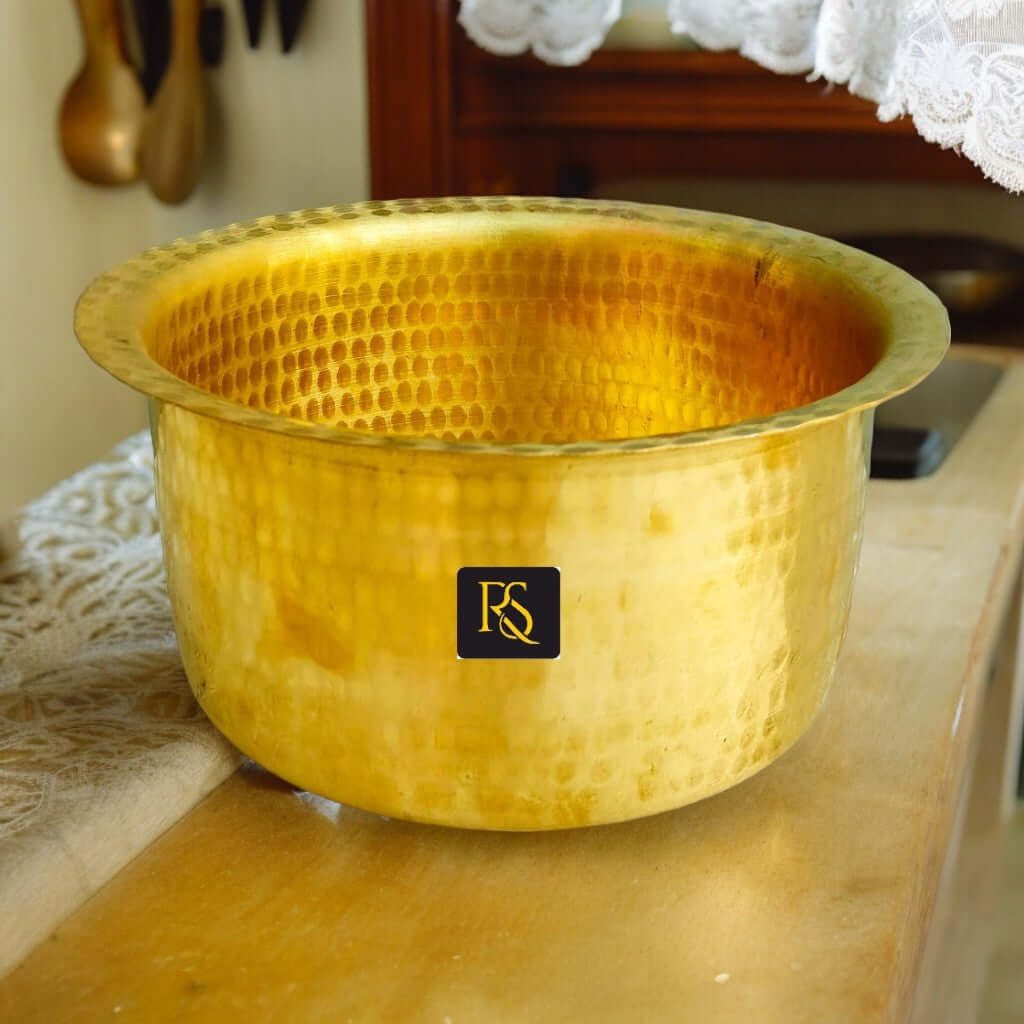 1L Brass Mathar Tope - Hammered Brass Cookware Patila (1 Litre) - Royalstuffs.com