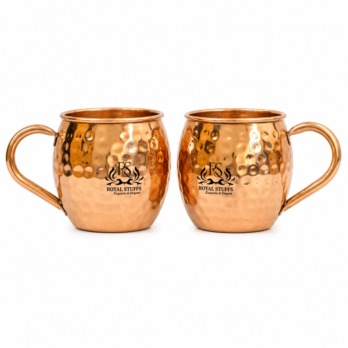 2 Handcrafted Solid Copper Moscow Mule Mugs Set, 350g Weight, Unlined Cups - Royalstuffs.com