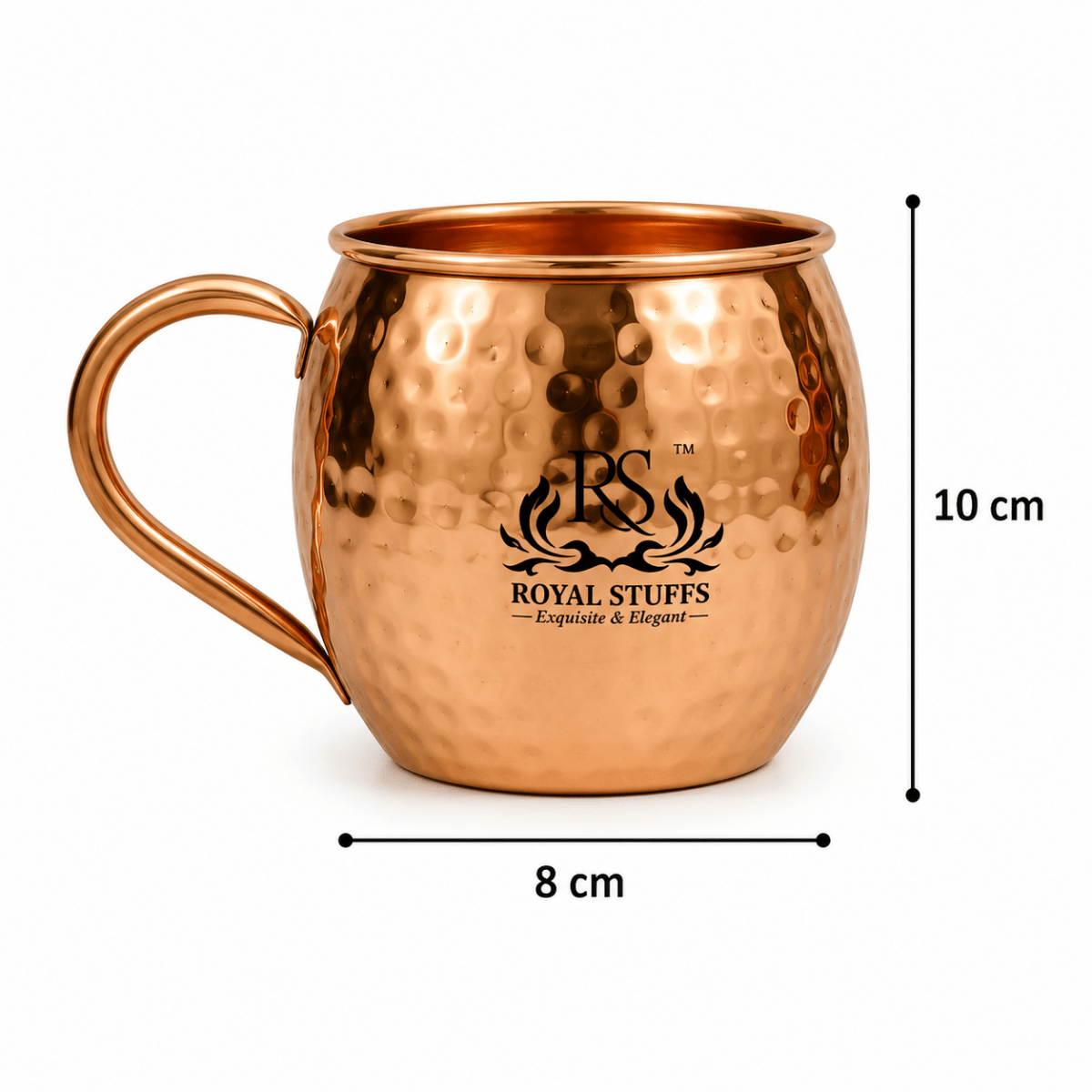 2 Handcrafted Solid Copper Moscow Mule Mugs Set, 350g Weight, Unlined Cups - Royalstuffs.com