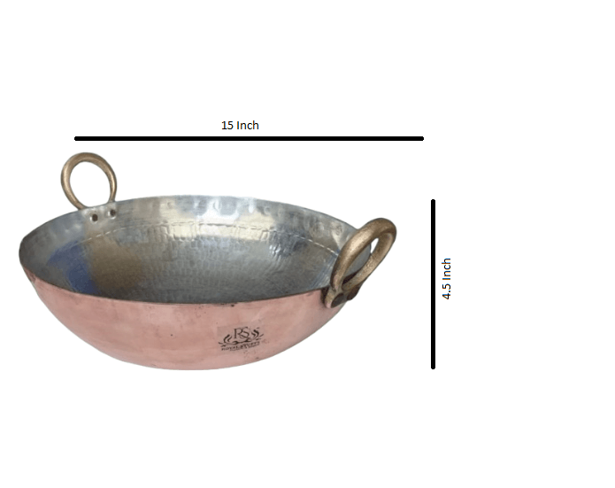 2 Liter Copper Kadai Multi Purpose Hammered Kadhai for Cooking ,Capacity:,Weight: 2.7 kg - Royalstuffs.com