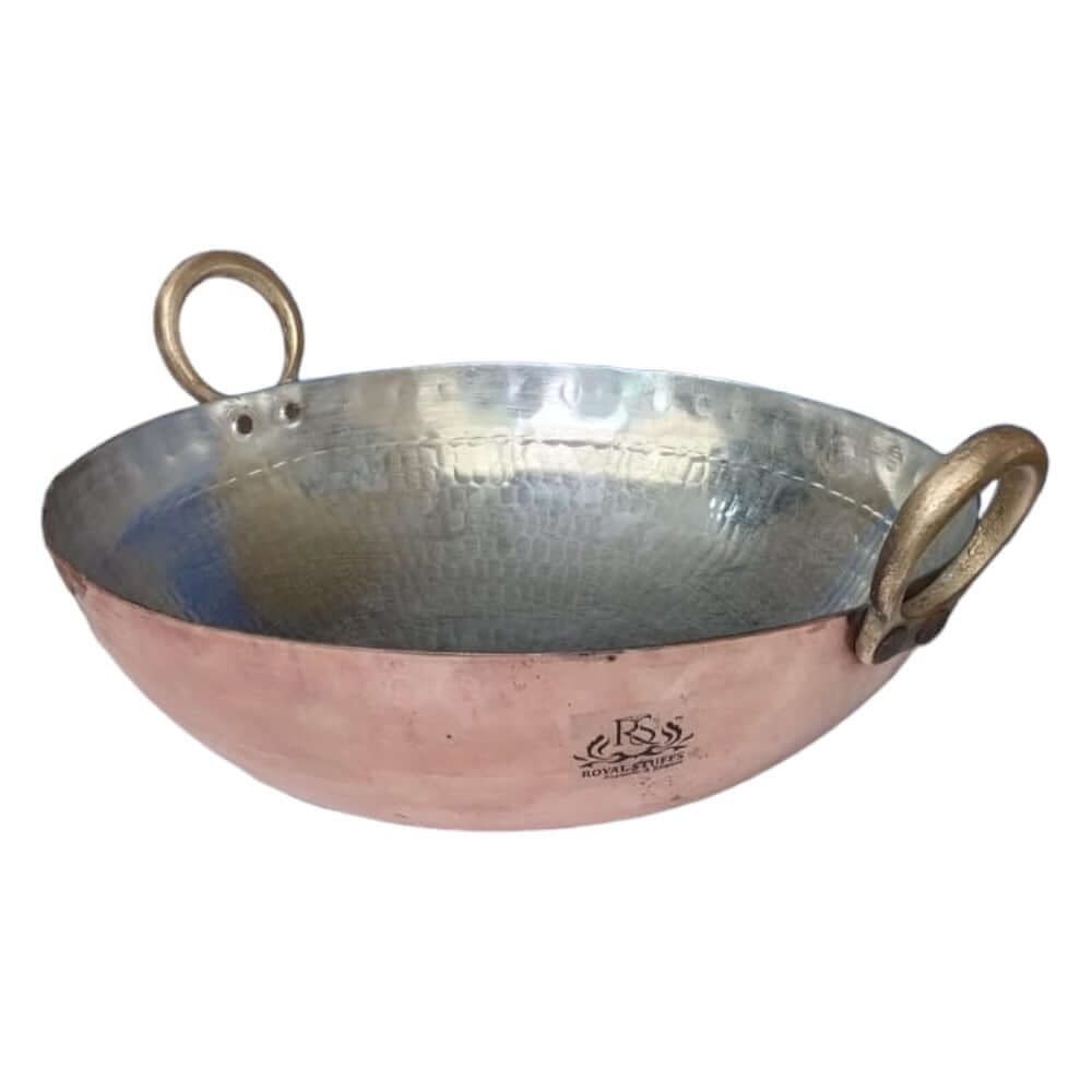 2 Liter Copper Kadai Multi Purpose Hammered Kadhai for Cooking ,Capacity:,Weight: 2.7 kg - Royalstuffs.com