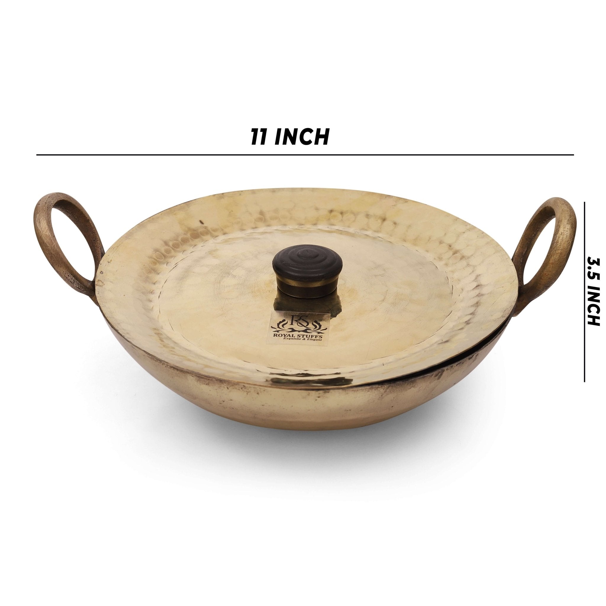 2500 ML Heavy Handmade Brass Kadhai with Lid, Tin/kalai Coating - Royalstuffs.com