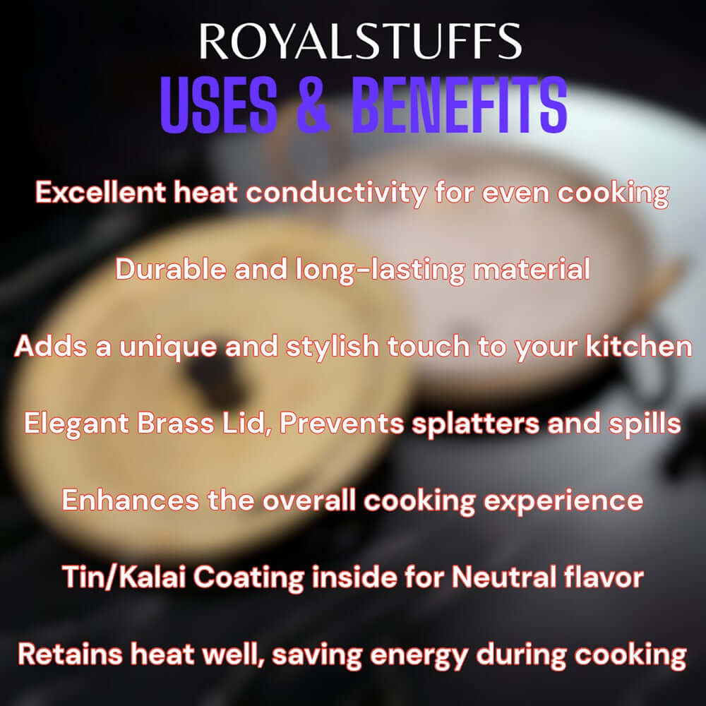 2500 ML Heavy Handmade Brass Kadhai with Lid, Tin/kalai Coating - Royalstuffs.com