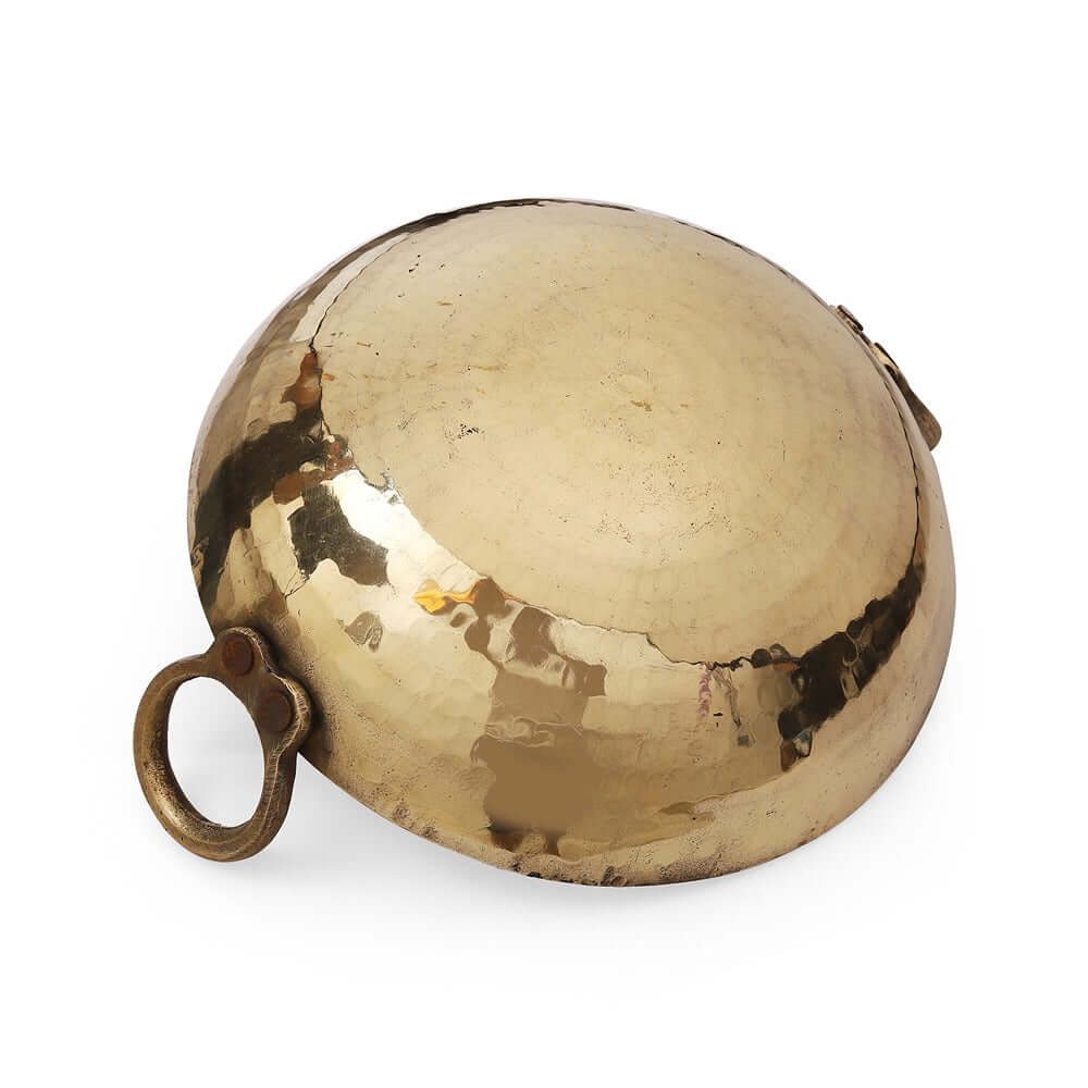 2500 ML Heavy Handmade Brass Kadhai with Lid, Tin/kalai Coating - Royalstuffs.com
