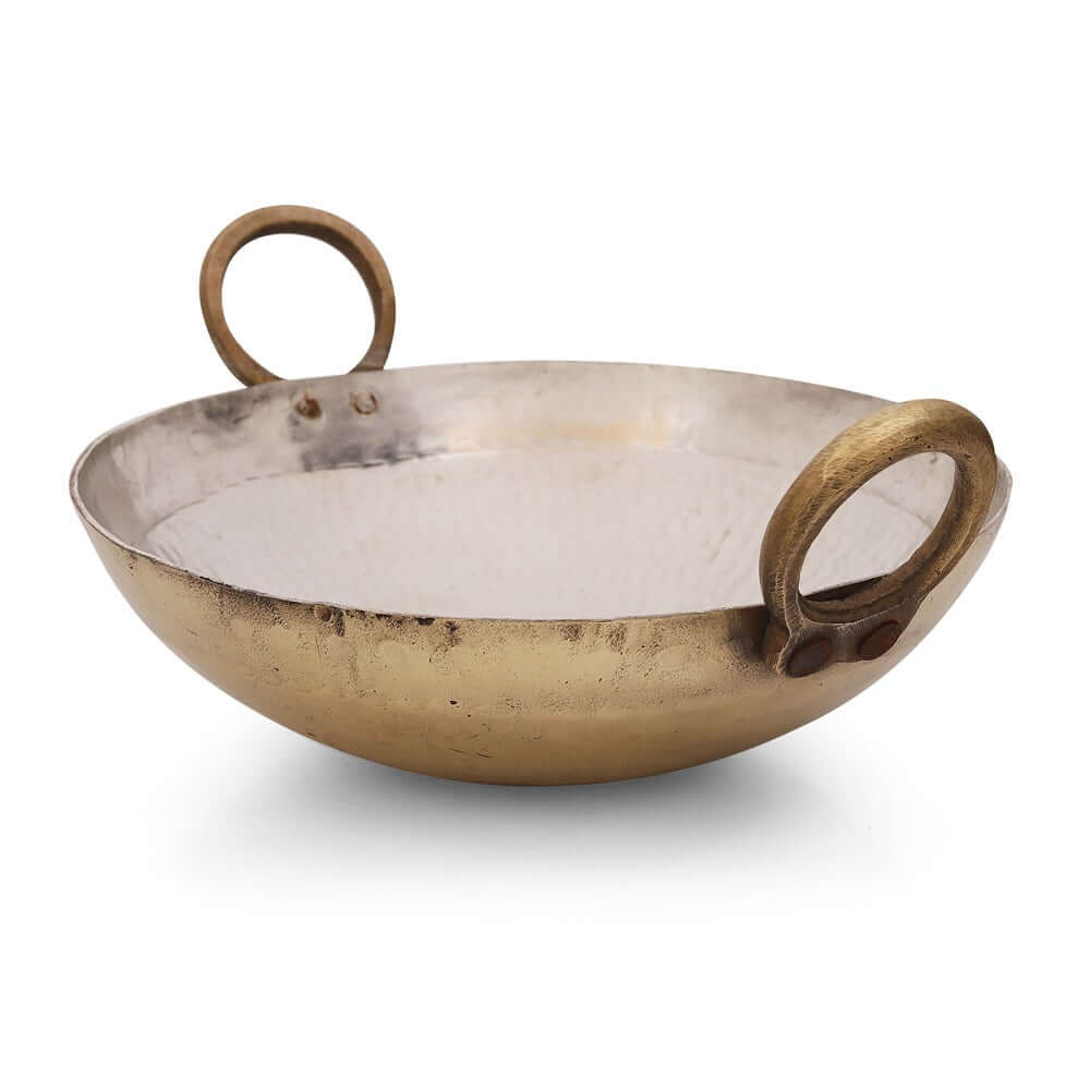 2500 ML Heavy Handmade Brass Kadhai with Lid, Tin/kalai Coating - Royalstuffs.com