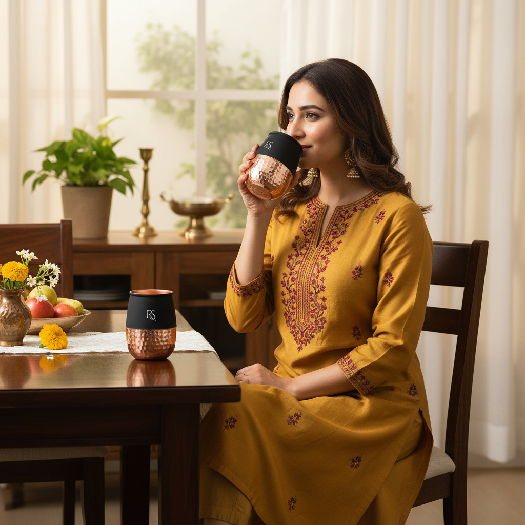  Set of 2 Silk Black Half Hammered Dholak Tumbler Pure Copper Water Glass Capacity 250ML