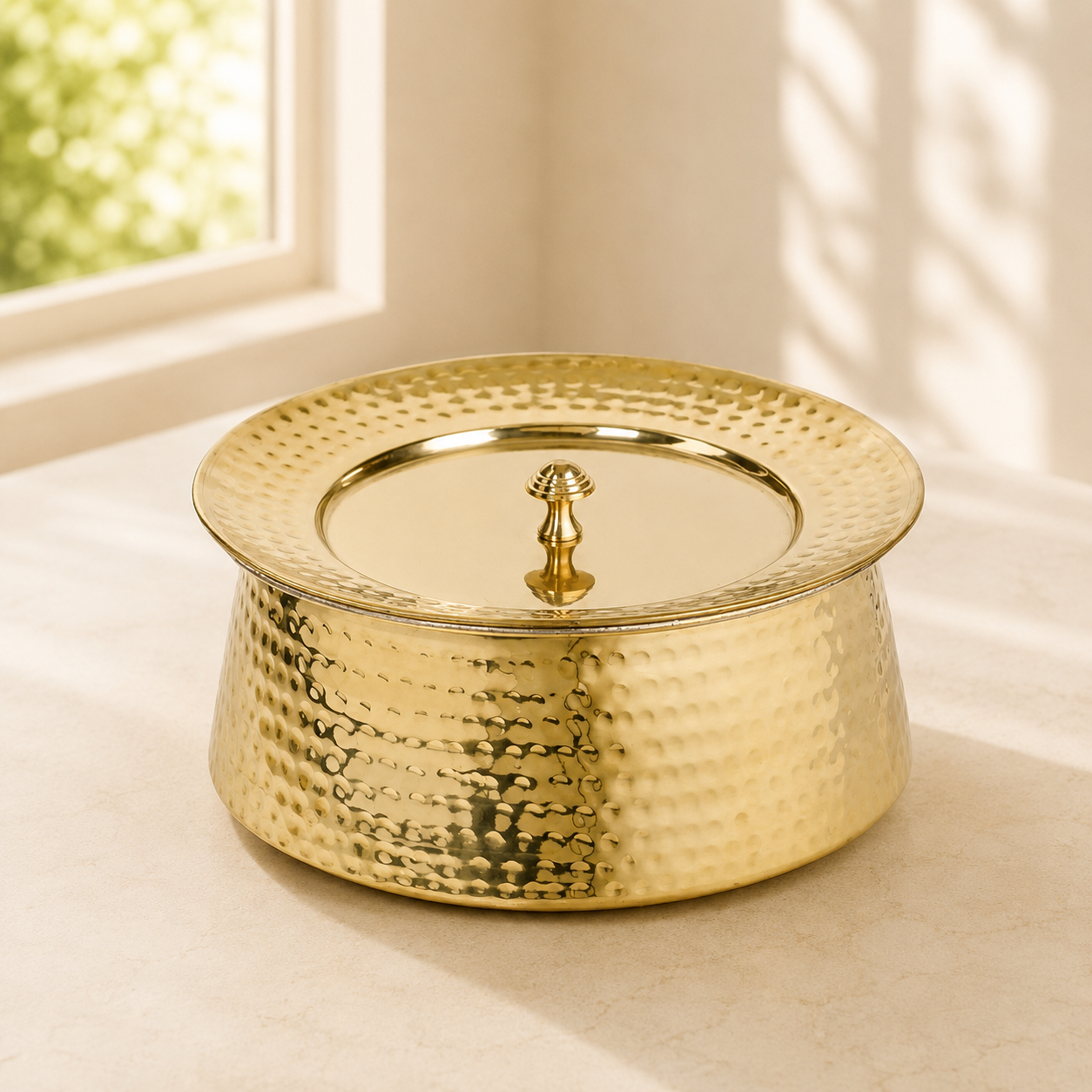 Hammered Brass Biryani Pot (Handi) with Tin Coating & Lid – Traditional Heavy Brass Cooking Vessel | 3 Sizes | RoyalStuffs