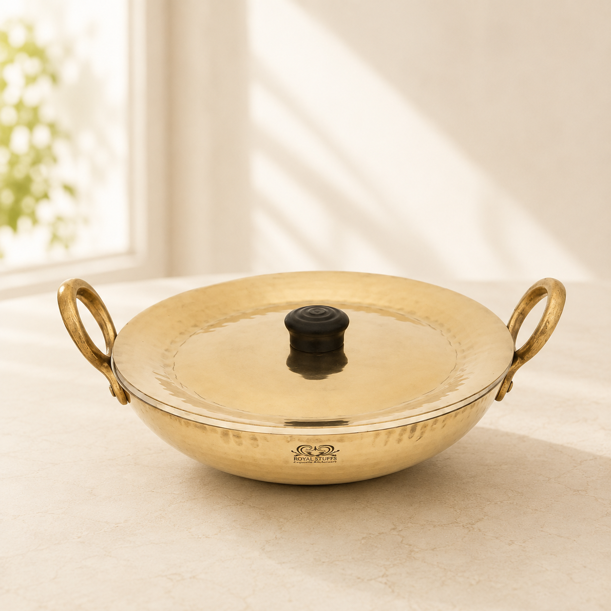 Handmade Brass Kadhai with Tin Coating & Lid | Heavy Bottom Traditional Cookware