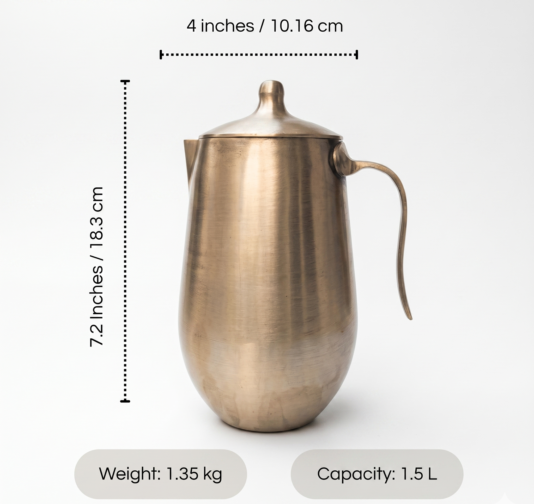 Handcrafted Damru Kansa (Bronze) Jug with Lid | Matte Finish Traditional Water Pitcher | 1500ml