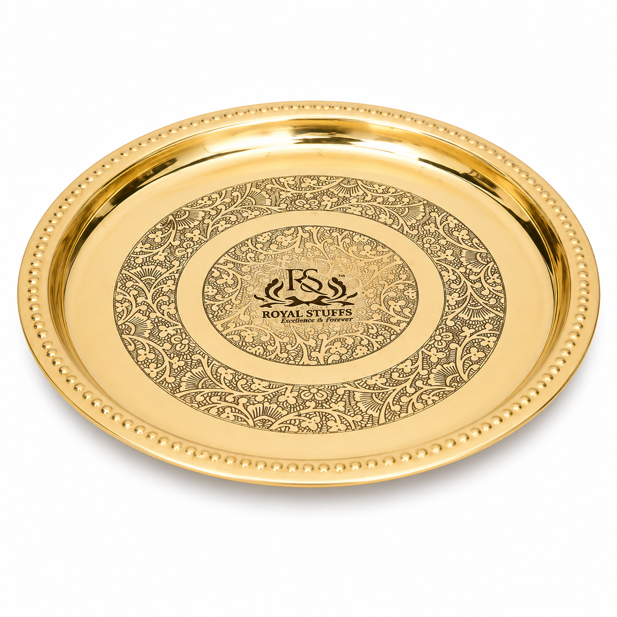 Handmade Pure Brass Plate Dish Embossed Design Round Shape Plate