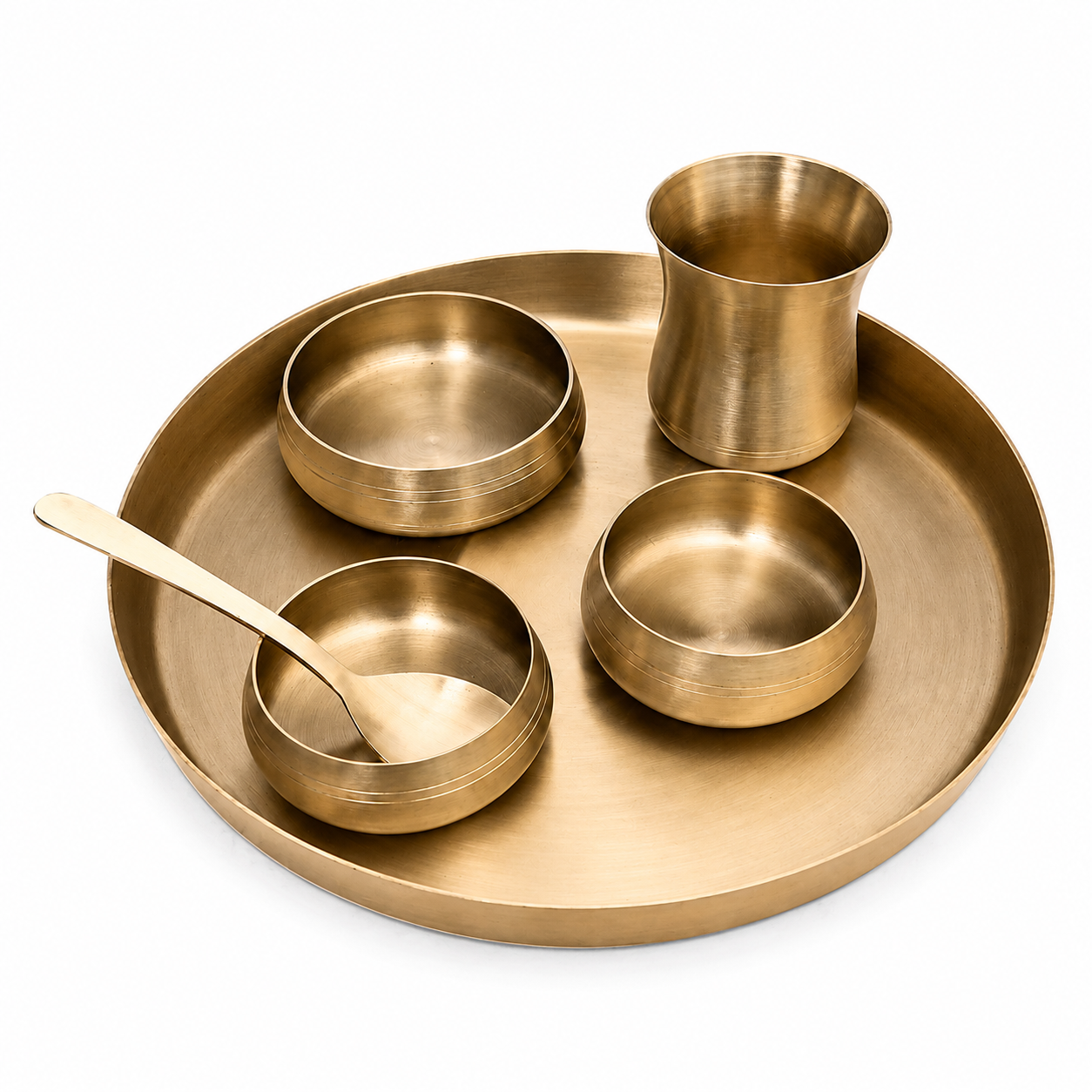 Pure Kansa Thali Set – 6 Piece | Curved Design Bronze
