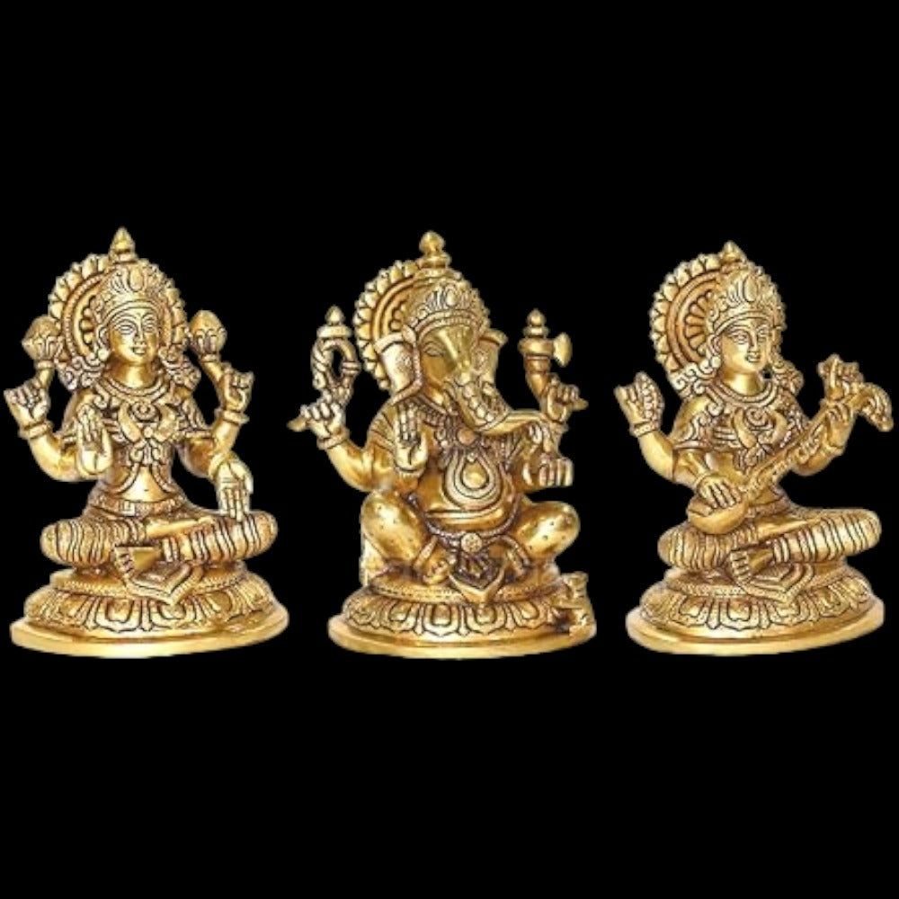 Brass Ganesha, Lakshmi, and Saraswathi Big Statue Set-Height:10 Inch ,Weight:17 Kg