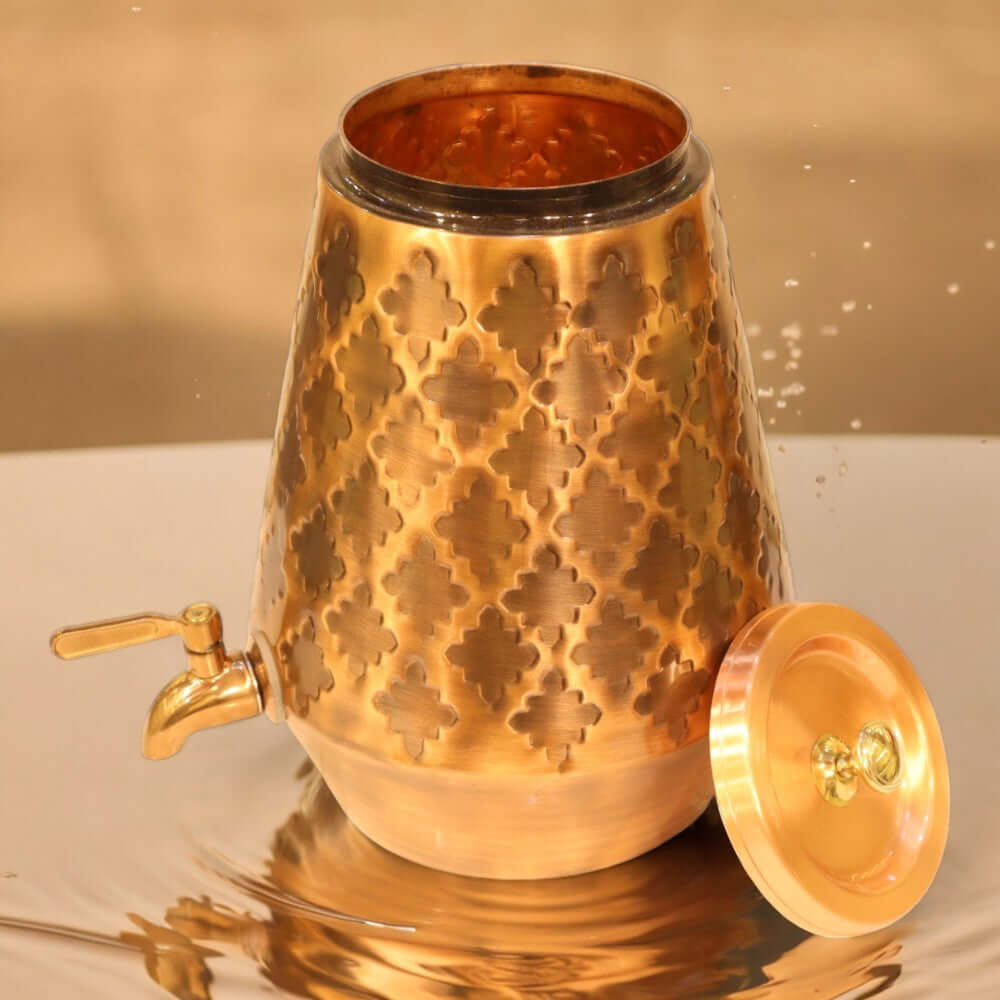 5 Liter Pure Copper Water Dispenser - Conical Antique Kangura Design - 5000 ML - Royalstuffs.com