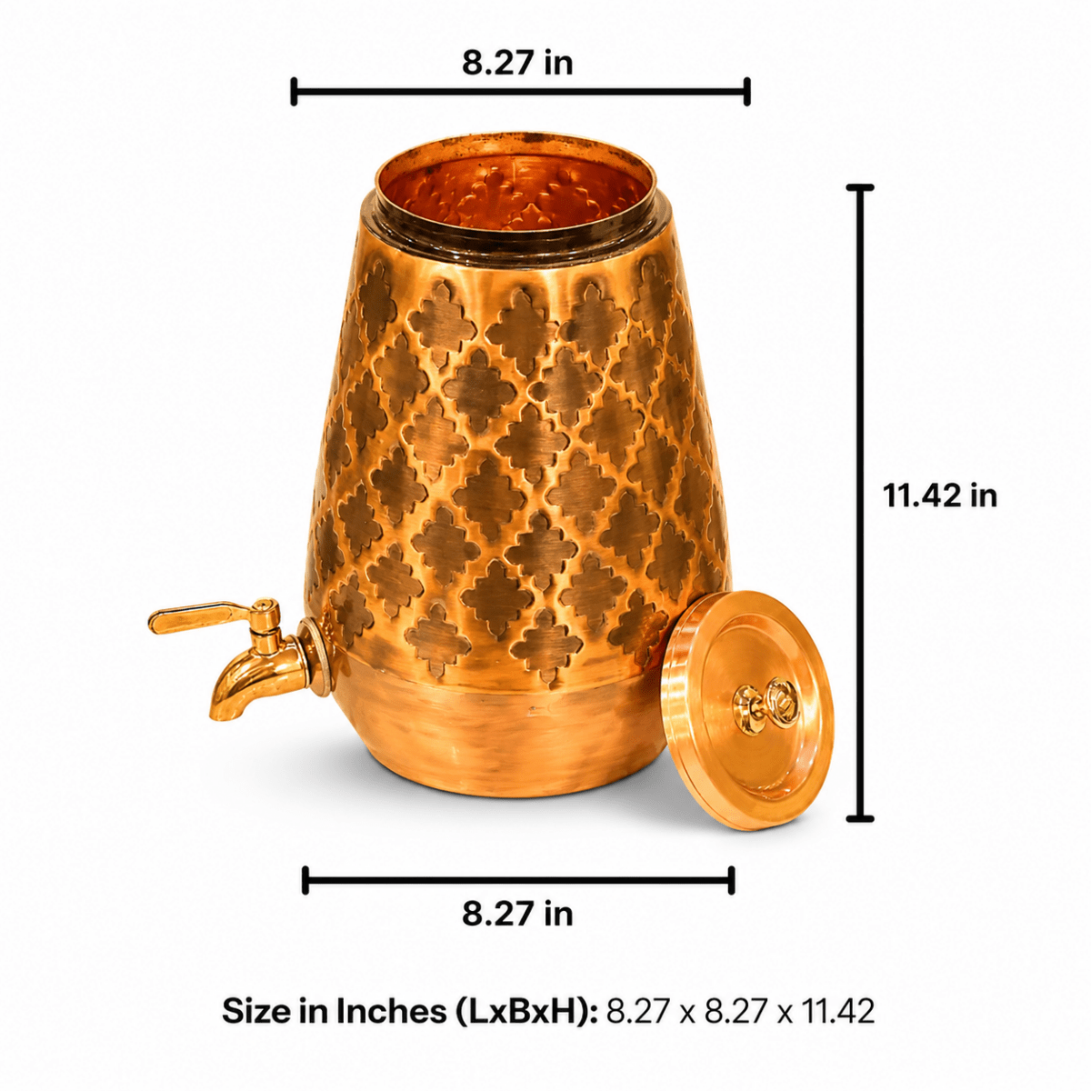 5 Liter Pure Copper Water Dispenser - Conical Antique Kangura Design - 5000 ML - Royalstuffs.com