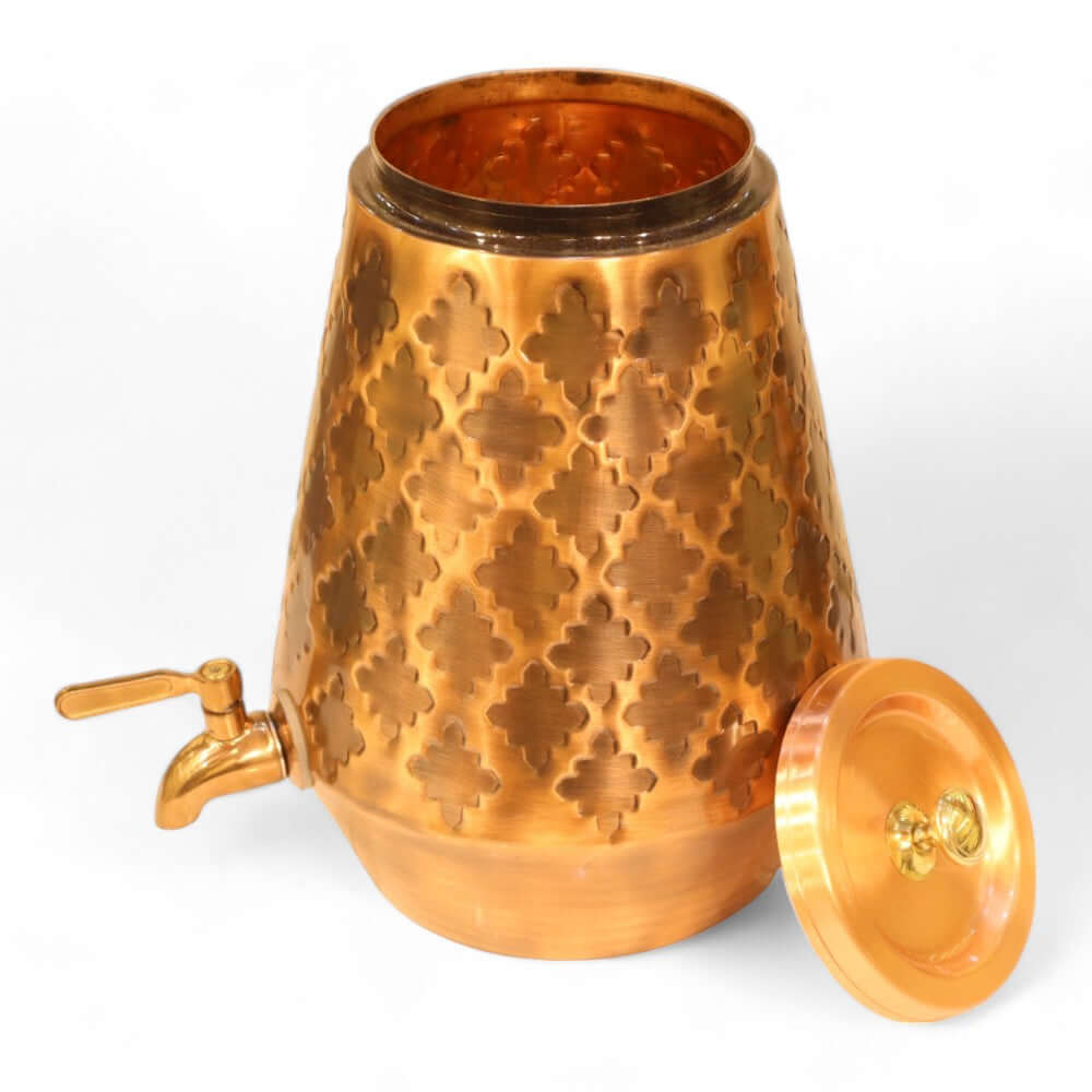 5 Liter Pure Copper Water Dispenser - Conical Antique Kangura Design - 5000 ML - Royalstuffs.com